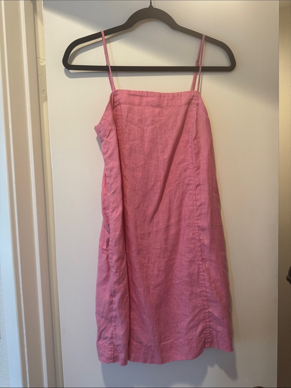 Madewell Pink Linen Spaghetti-Strap Mini Dress